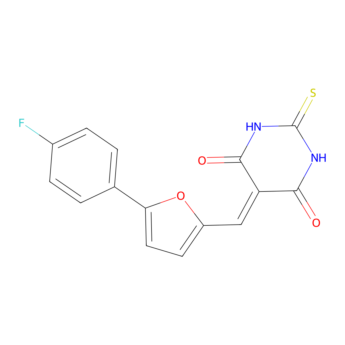 5-((5-(4-fluorophenyl)furan-2-yl)methylene)-2-thioxodihydropyrimidine-4,6(1H,5H)-dione molecular structure, CAS 301312-50-5