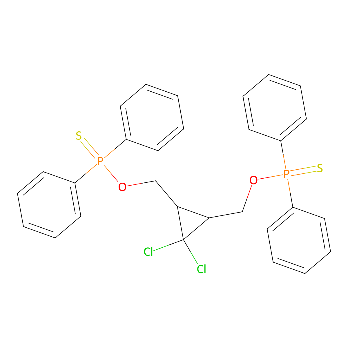 {[2,2-Dichloro-3-({[diphenyl(sulfanylidene)-lambda5-phosphanyl]oxy}methyl)cyclopropyl]methoxy}diphenyl-lambda5-phosphanethione molecular structure, CAS 301312-85-6