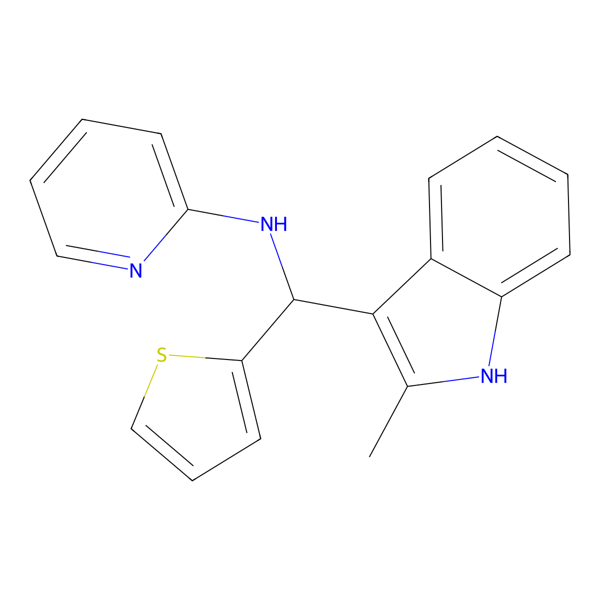 N-((2-methyl-1H-indol-3-yl)(thiophen-2-yl)methyl)pyridin-2-amine molecular structure, CAS 301313-07-5