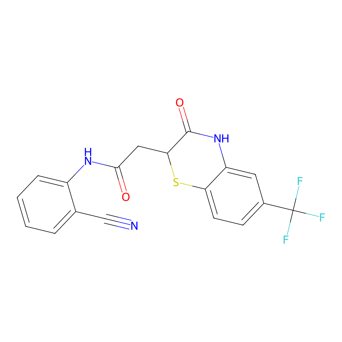 N-(2-cyanophenyl)-2-[3-oxo-6-(trifluoromethyl)-3,4-dihydro-2H-1,4-benzothiazin-2-yl]acetamide molecular structure, CAS 301313-39-3