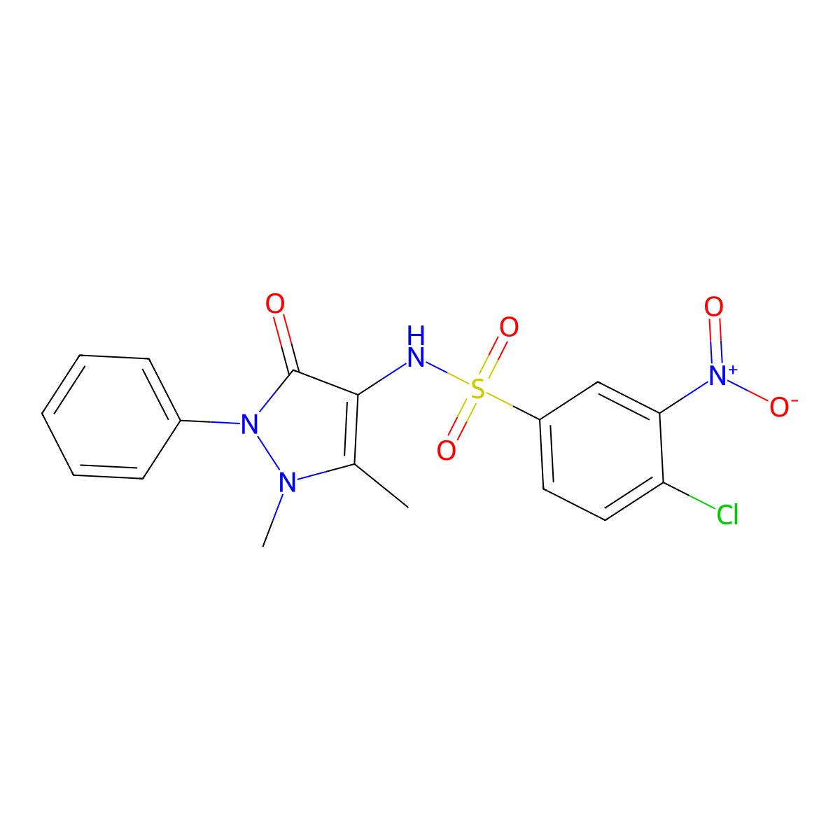 4-chloro-N-(1,5-dimethyl-3-oxo-2-phenyl-2,3-dihydro-1H-pyrazol-4-yl)-3-nitrobenzene-1-sulfonamide molecular structure, CAS 301314-58-9