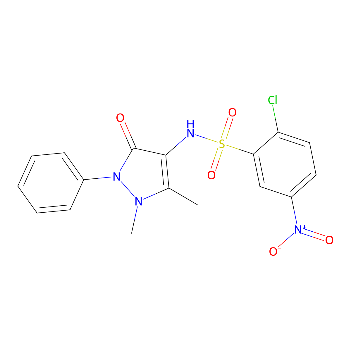 2-chloro-N-(1,5-dimethyl-3-oxo-2-phenyl-2,3-dihydro-1H-pyrazol-4-yl)-5-nitrobenzenesulfonamide molecular structure, CAS 301314-60-3