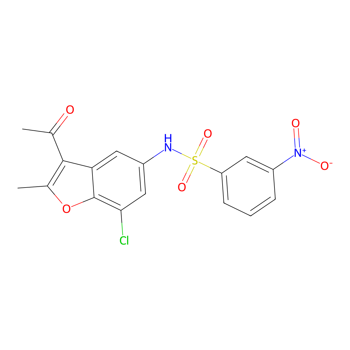 N-(3-acetyl-7-chloro-2-methylbenzofuran-5-yl)-3-nitrobenzenesulfonamide molecular structure, CAS 301314-97-6