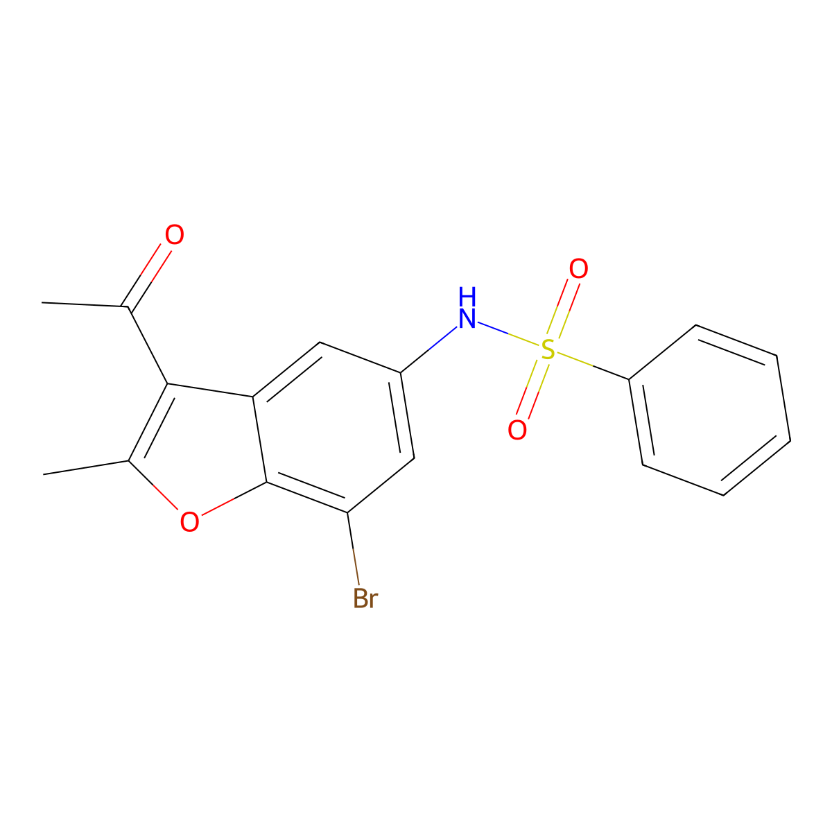 N-(3-acetyl-7-bromo-2-methyl-1-benzofuran-5-yl)benzenesulfonamide molecular structure, CAS 301315-02-6