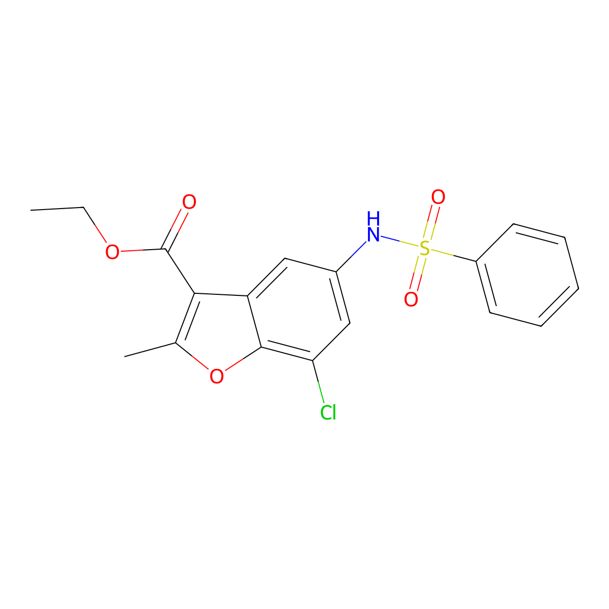 Ethyl 5-(benzenesulfonamido)-7-chloro-2-methyl-1-benzofuran-3-carboxylate molecular structure, CAS 301315-04-8