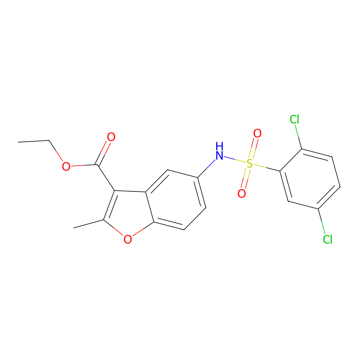 Ethyl 5-[(2,5-dichlorophenyl)sulfonylamino]-2-methyl-1-benzofuran-3-carboxylate molecular structure, CAS 301315-07-1
