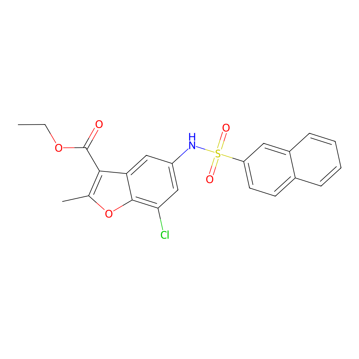 Ethyl 7-chloro-2-methyl-5-(naphthalene-2-sulfonamido)benzofuran-3-carboxylate molecular structure, CAS 301315-08-2