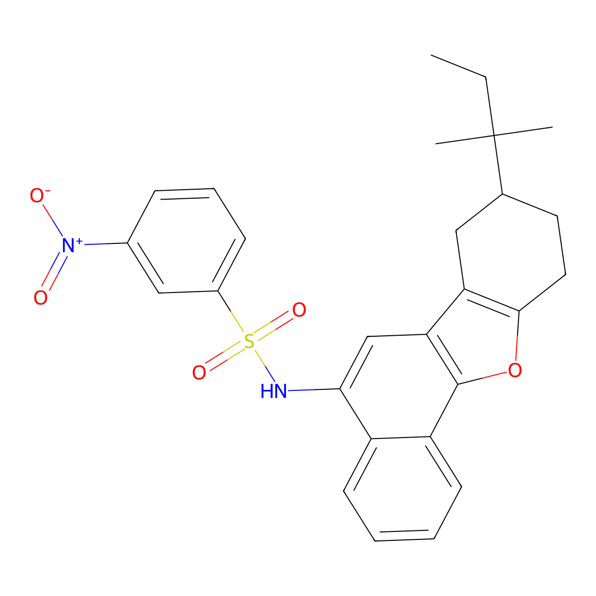 3-nitro-N-(8-(tert-pentyl)-7,8,9,10-tetrahydronaphtho[1,2-b]benzofuran-5-yl)benzenesulfonamide molecular structure, CAS 301315-76-4