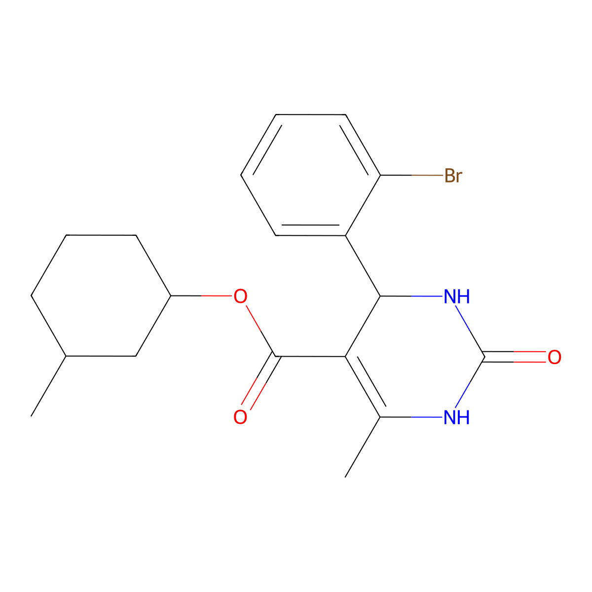 3-Methylcyclohexyl 4-(2-bromophenyl)-6-methyl-2-oxo-1,2,3,4-tetrahydropyrimidine-5-carboxylate molecular structure, CAS 301317-58-8