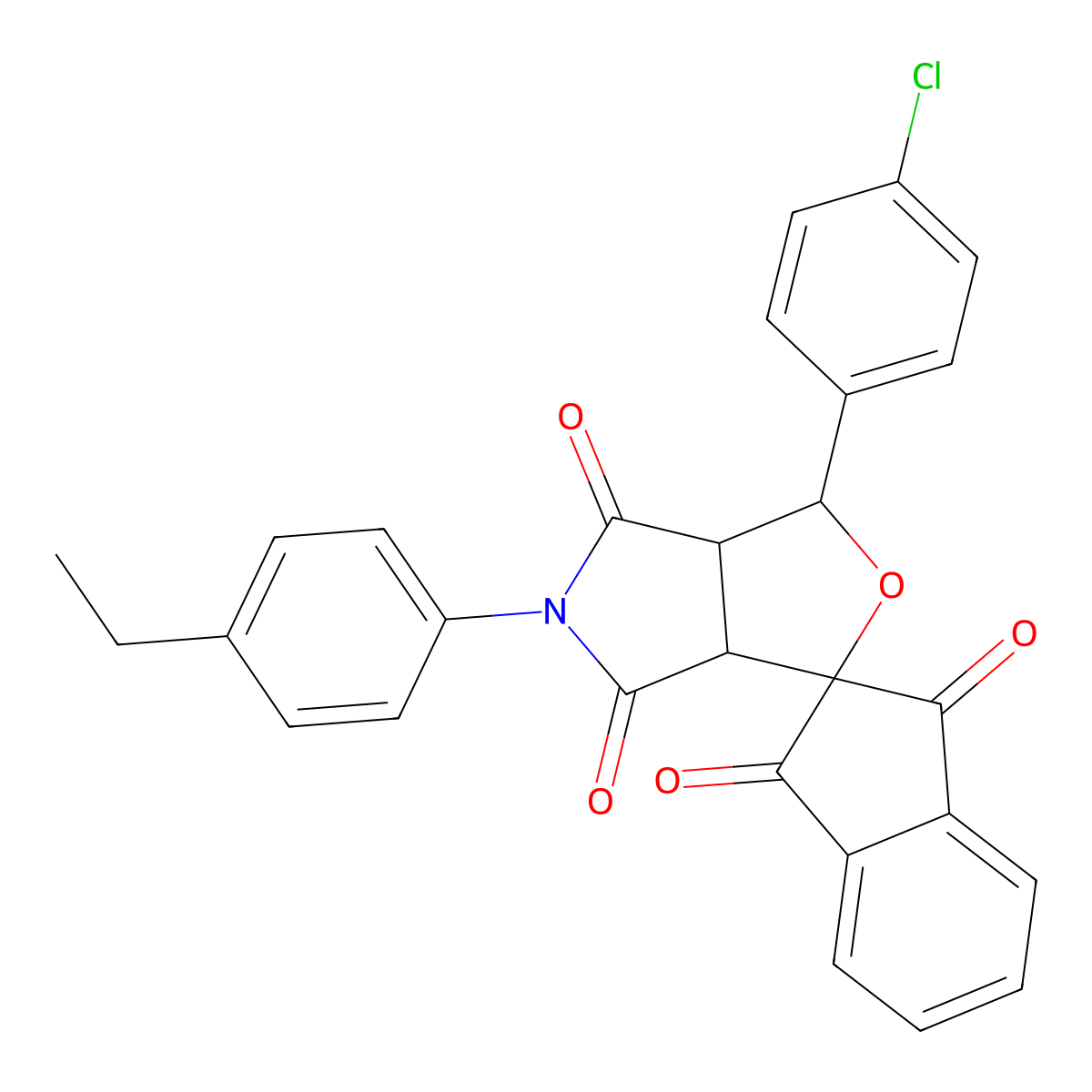 3-(4-chlorophenyl)-5-(4-ethylphenyl)-3a,6a-dihydrospiro[furo[3,4-c]pyrrole-1,2'-indene]-1',3',4,6(3H,5H)-tetrone molecular structure, CAS 301317-70-4
