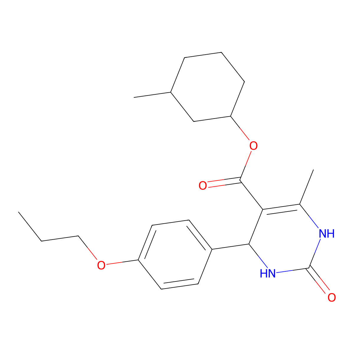 3-Methylcyclohexyl 6-methyl-2-oxo-4-(4-propoxyphenyl)-1,2,3,4-tetrahydropyrimidine-5-carboxylate molecular structure, CAS 301317-72-6