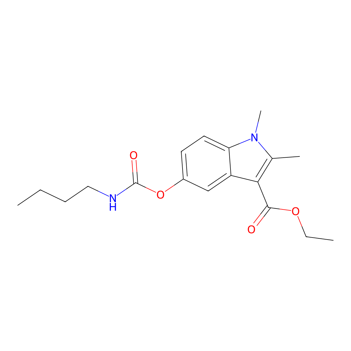 ethyl 5-((butylcarbamoyl)oxy)-1,2-dimethyl-1H-indole-3-carboxylate molecular structure, CAS 301318-20-7