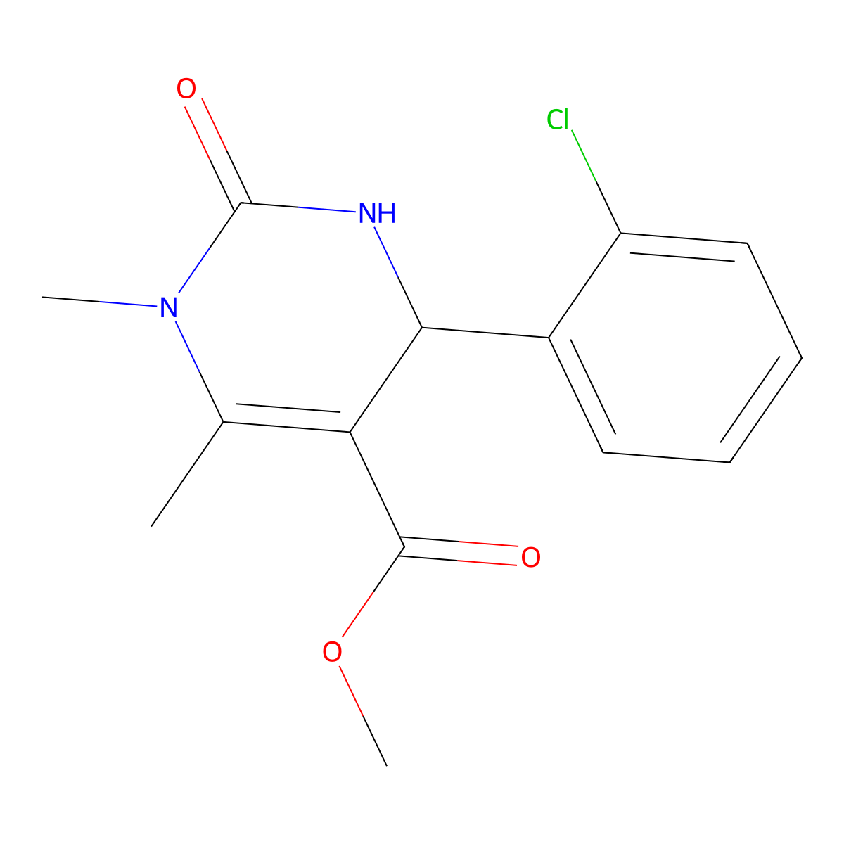 Methyl 4-(2-chlorophenyl)-1,6-dimethyl-2-oxo-1,2,3,4-tetrahydropyrimidine-5-carboxylate molecular structure, CAS 301319-31-3