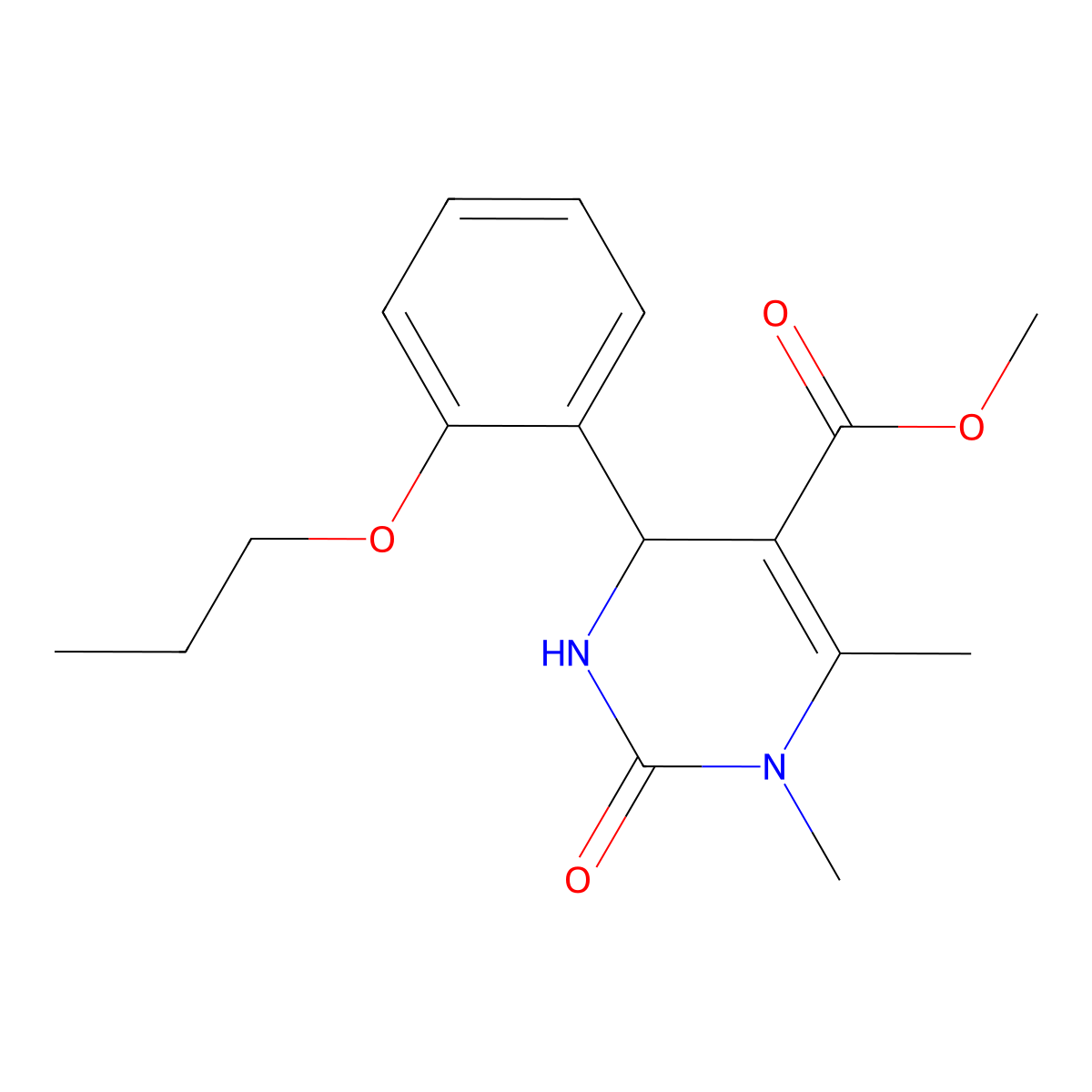 Methyl 1,6-dimethyl-2-oxo-4-(2-propoxyphenyl)-1,2,3,4-tetrahydropyrimidine-5-carboxylate molecular structure, CAS 301319-32-4