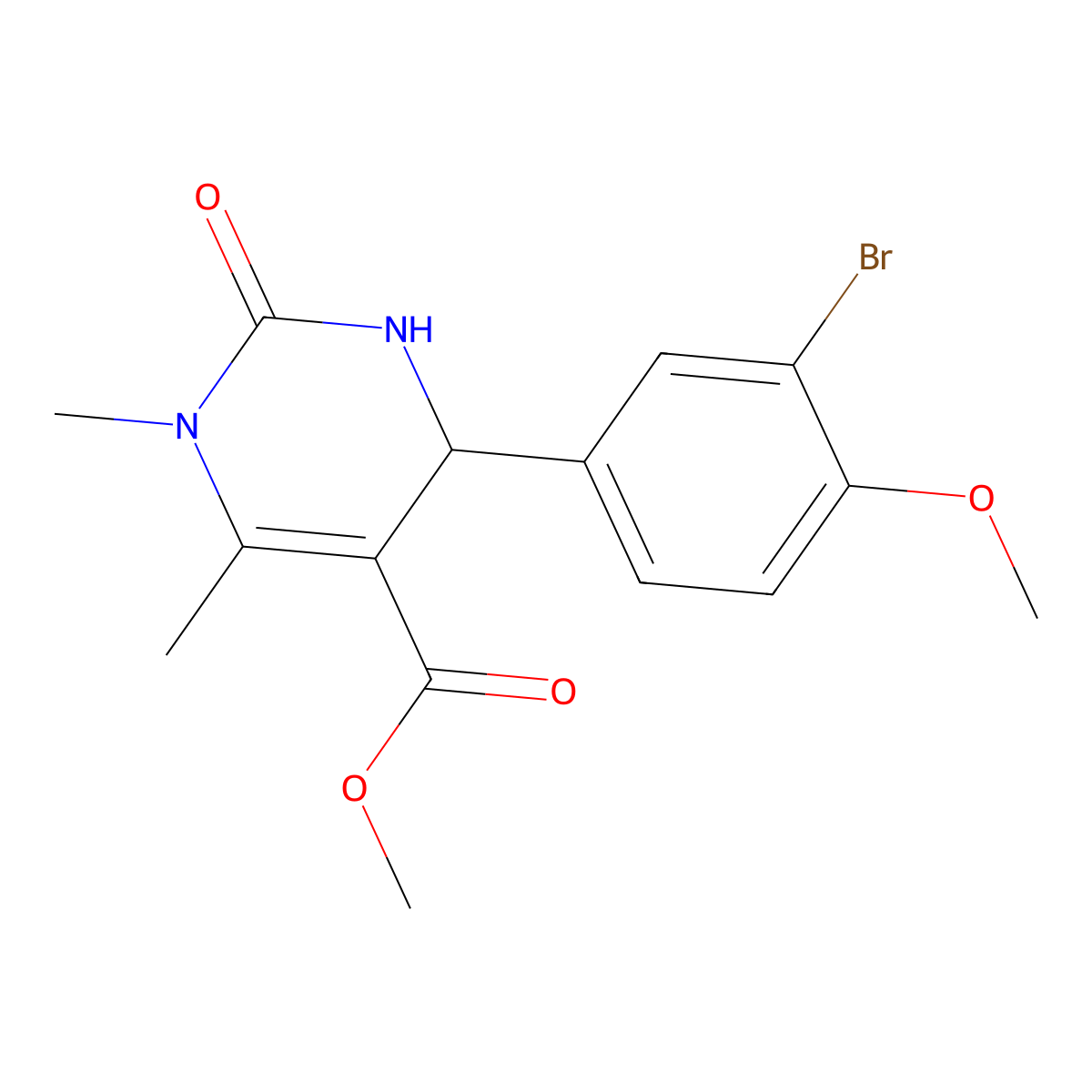 Methyl 4-(3-bromo-4-methoxyphenyl)-1,6-dimethyl-2-oxo-1,2,3,4-tetrahydropyrimidine-5-carboxylate molecular structure, CAS 301319-33-5