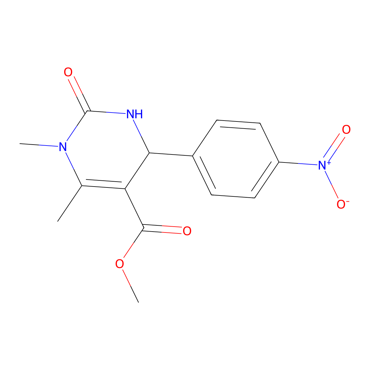 Methyl 1,6-dimethyl-4-(4-nitrophenyl)-2-oxo-1,2,3,4-tetrahydropyrimidine-5-carboxylate molecular structure, CAS 301319-34-6