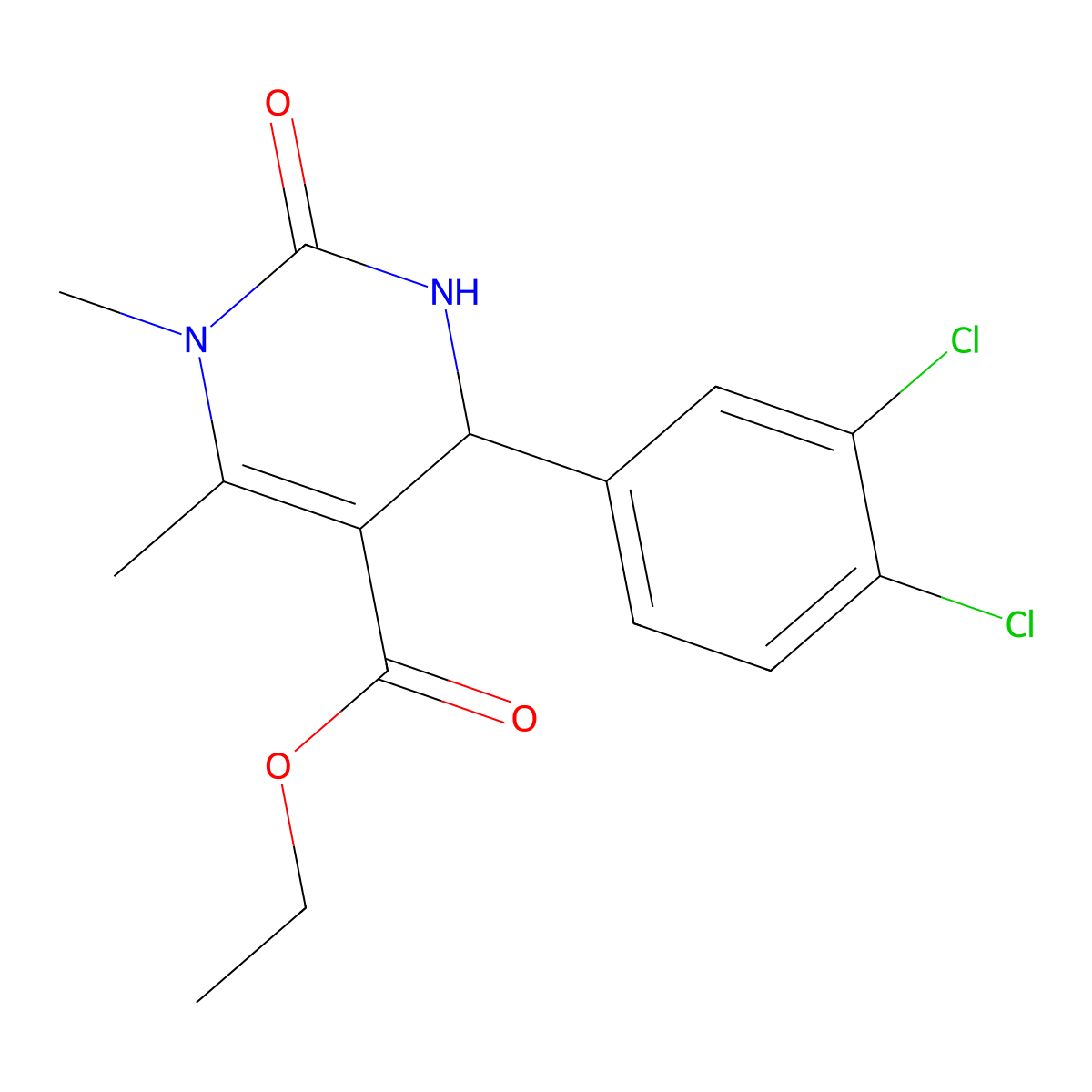 Ethyl 4-(3,4-dichlorophenyl)-1,6-dimethyl-2-oxo-1,2,3,4-tetrahydropyrimidine-5-carboxylate molecular structure, CAS 301319-37-9