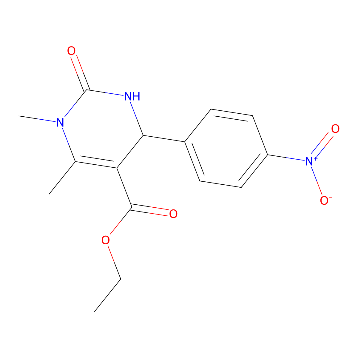 Ethyl 1,6-dimethyl-4-(4-nitrophenyl)-2-oxo-1,2,3,4-tetrahydropyrimidine-5-carboxylate molecular structure, CAS 301319-39-1