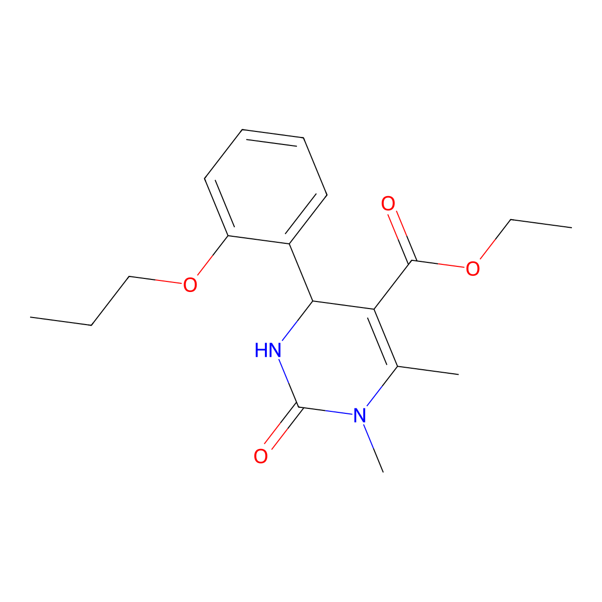 Ethyl 1,6-dimethyl-2-oxo-4-(2-propoxyphenyl)-1,2,3,4-tetrahydropyrimidine-5-carboxylate molecular structure, CAS 301319-41-5