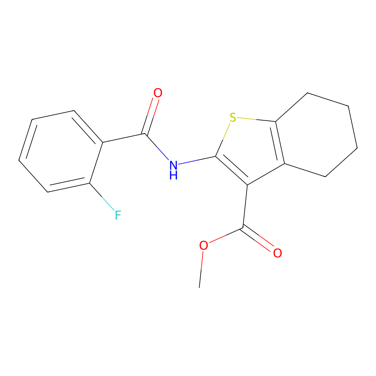 Methyl 2-[(2-fluorobenzoyl)amino]-4,5,6,7-tetrahydro-1-benzothiophene-3-carboxylate molecular structure, CAS 301319-43-7