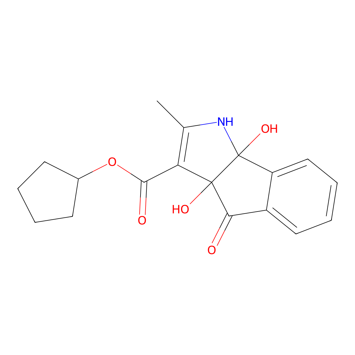 Cyclopentyl 3a,8b-dihydroxy-2-methyl-4-oxo-1,3a,4,8b-tetrahydroindeno[1,2-b]pyrrole-3-carboxylate molecular structure, CAS 301319-84-6