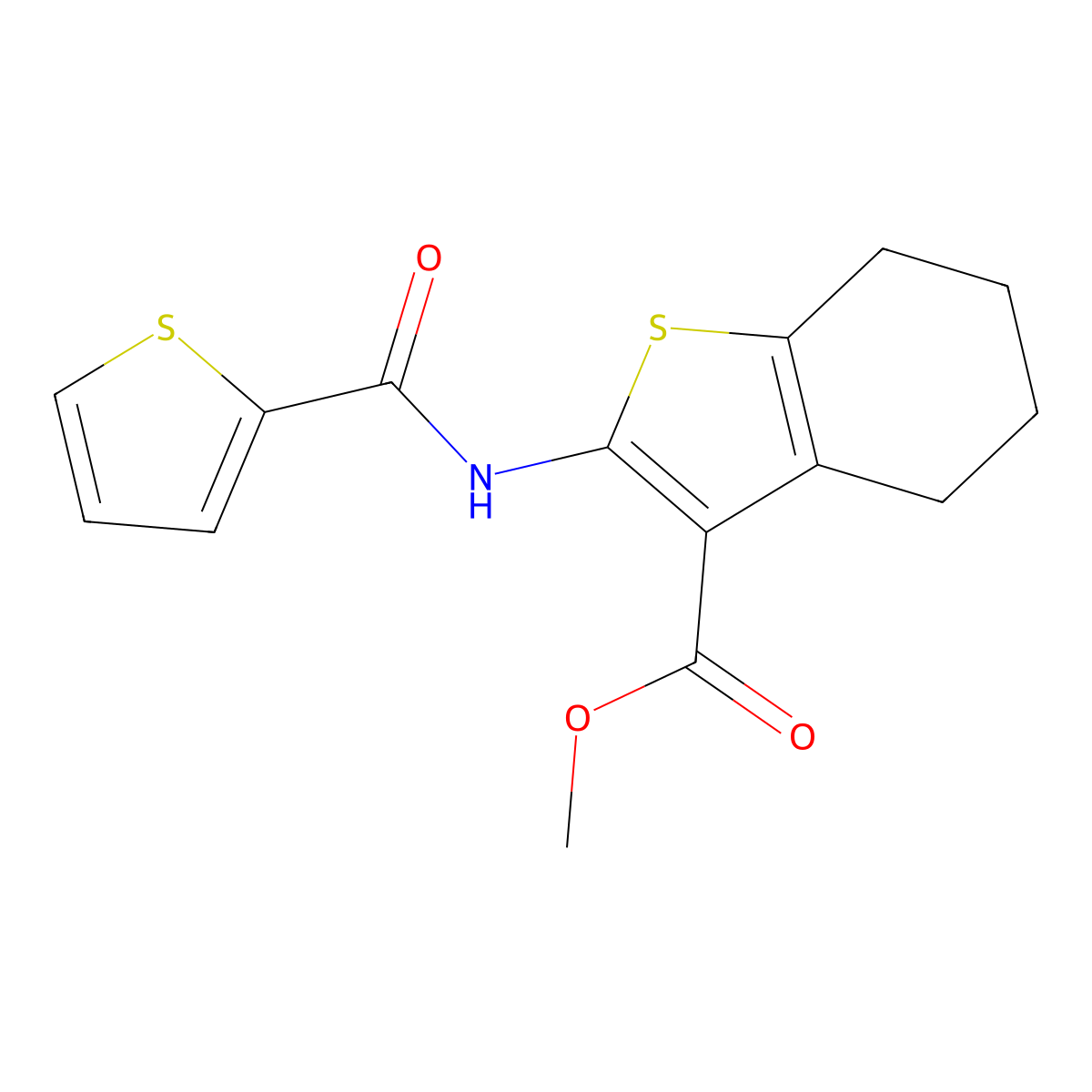 Methyl 2-[(2-thienylcarbonyl)amino]-4,5,6,7-tetrahydro-1-benzothiophene-3-carboxylate molecular structure, CAS 301319-85-7