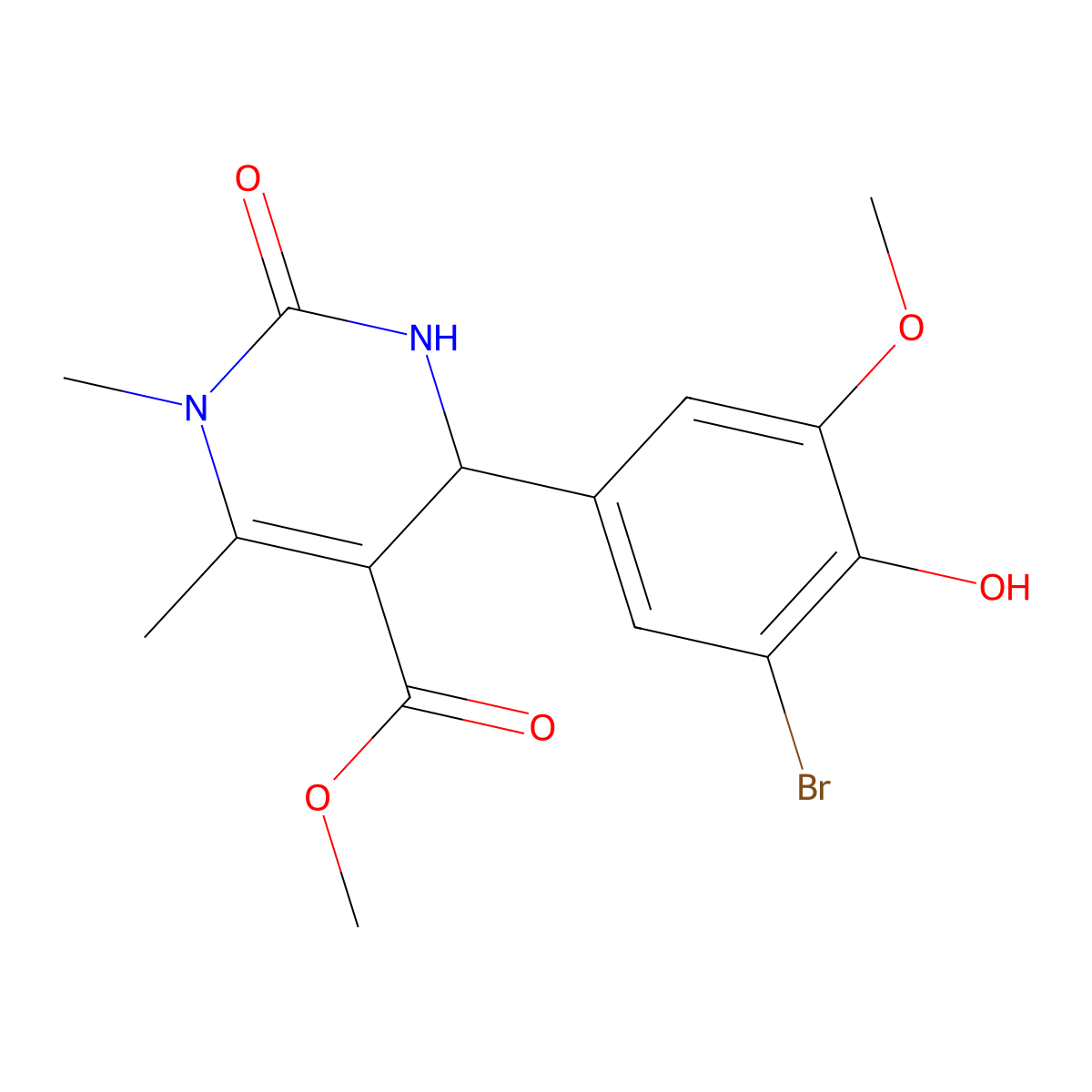Methyl 4-(3-bromo-4-hydroxy-5-methoxyphenyl)-1,6-dimethyl-2-oxo-1,2,3,4-tetrahydropyrimidine-5-carboxylate molecular structure, CAS 301319-87-9
