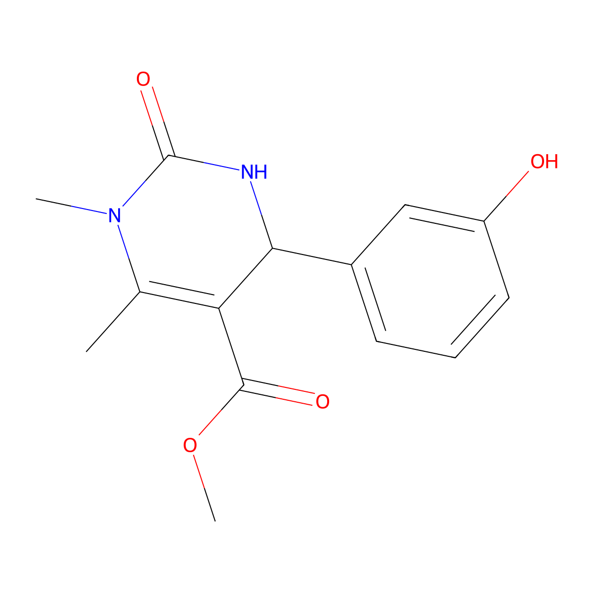 Methyl 4-(3-hydroxyphenyl)-1,6-dimethyl-2-oxo-1,2,3,4-tetrahydropyrimidine-5-carboxylate molecular structure, CAS 301319-88-0