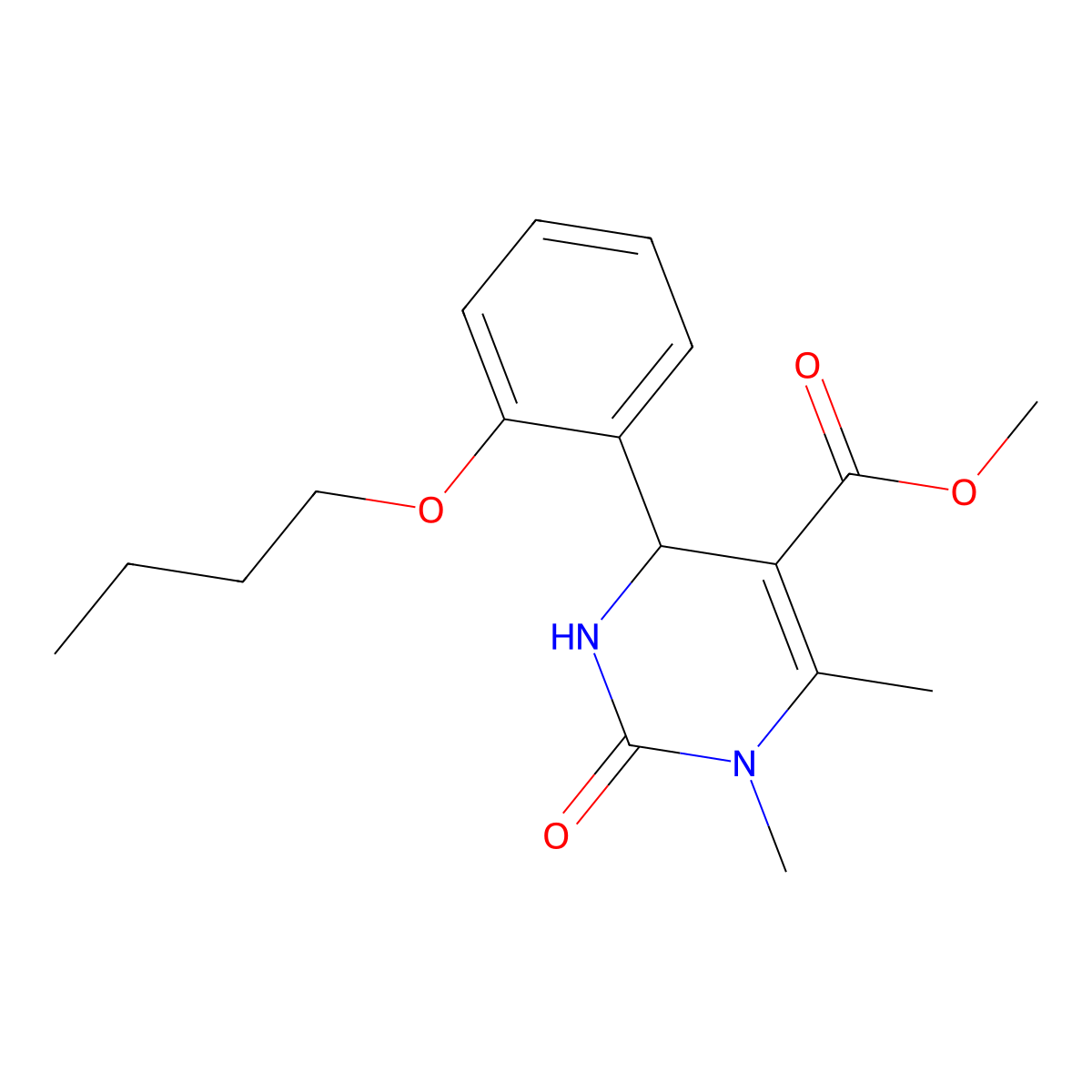 Methyl 4-(2-butoxyphenyl)-1,6-dimethyl-2-oxo-1,2,3,4-tetrahydropyrimidine-5-carboxylate molecular structure, CAS 301319-89-1