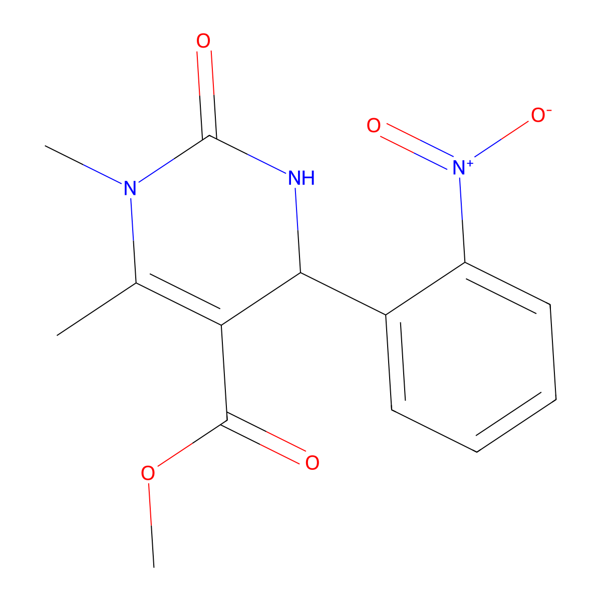 Methyl 1,6-dimethyl-4-(2-nitrophenyl)-2-oxo-1,2,3,4-tetrahydropyrimidine-5-carboxylate molecular structure, CAS 301319-91-5