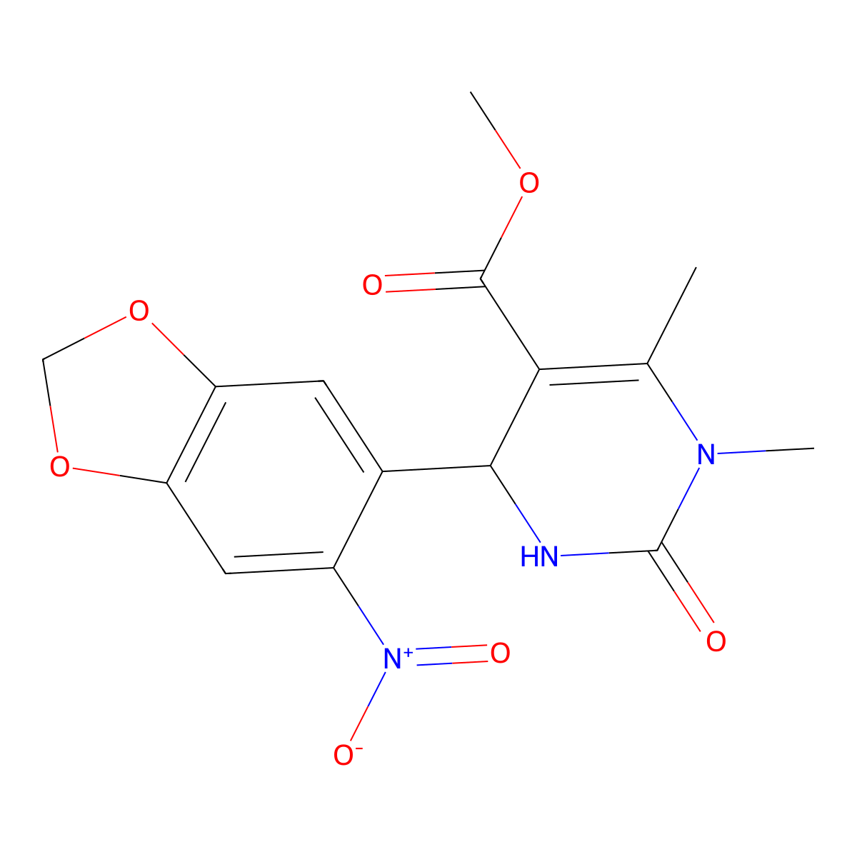 Methyl 3,4-dimethyl-6-(6-nitro-1,3-benzodioxol-5-yl)-2-oxo-1,6-dihydropyrimidine-5-carboxylate molecular structure, CAS 301319-95-9