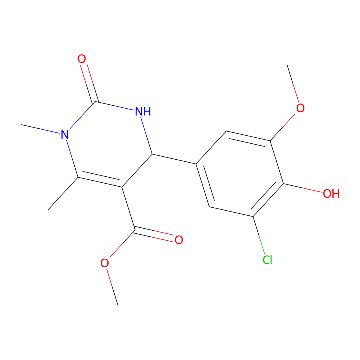 Methyl 4-(3-chloro-4-hydroxy-5-methoxyphenyl)-1,6-dimethyl-2-oxo-1,2,3,4-tetrahydropyrimidine-5-carboxylate molecular structure, CAS 301319-97-1