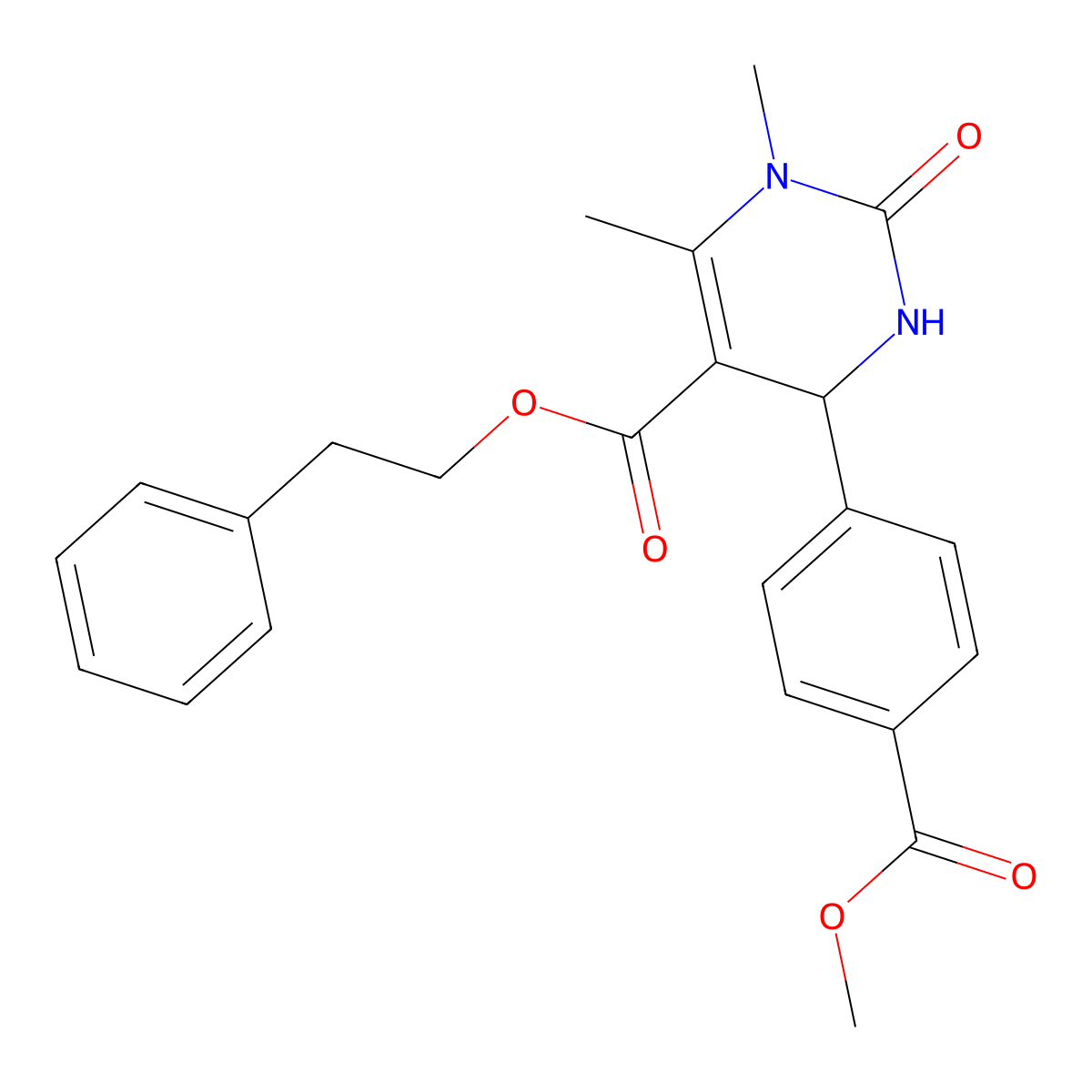 Phenethyl 4-(4-(methoxycarbonyl)phenyl)-1,6-dimethyl-2-oxo-1,2,3,4-tetrahydropyrimidine-5-carboxylate molecular structure, CAS 301321-17-5