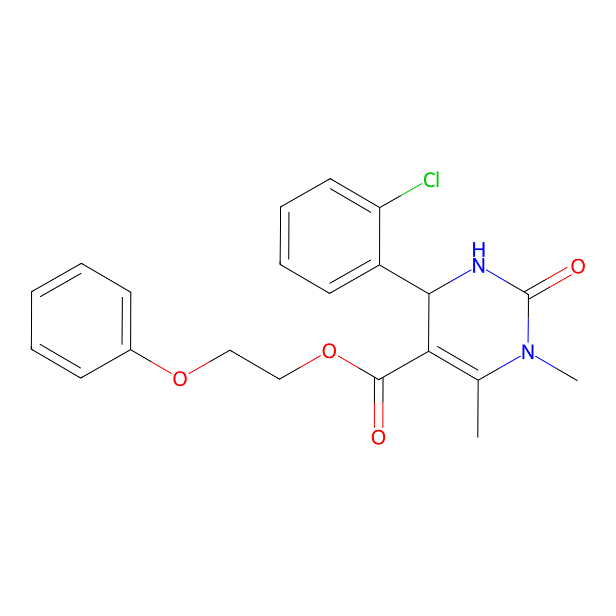 2-Phenoxyethyl 4-(2-chlorophenyl)-1,6-dimethyl-2-oxo-1,2,3,4-tetrahydropyrimidine-5-carboxylate molecular structure, CAS 301321-23-3