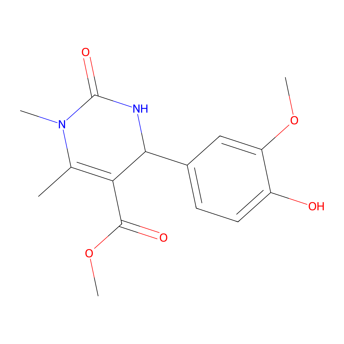 Methyl 4-(4-hydroxy-3-methoxyphenyl)-1,6-dimethyl-2-oxo-1,2,3,4-tetrahydropyrimidine-5-carboxylate molecular structure, CAS 301321-45-9