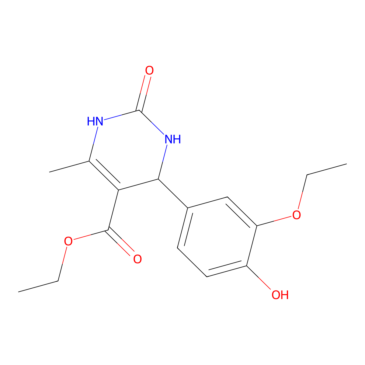 Ethyl 4-(3-ethoxy-4-hydroxyphenyl)-6-methyl-2-oxo-1,2,3,4-tetrahydropyrimidine-5-carboxylate molecular structure, CAS 301321-47-1