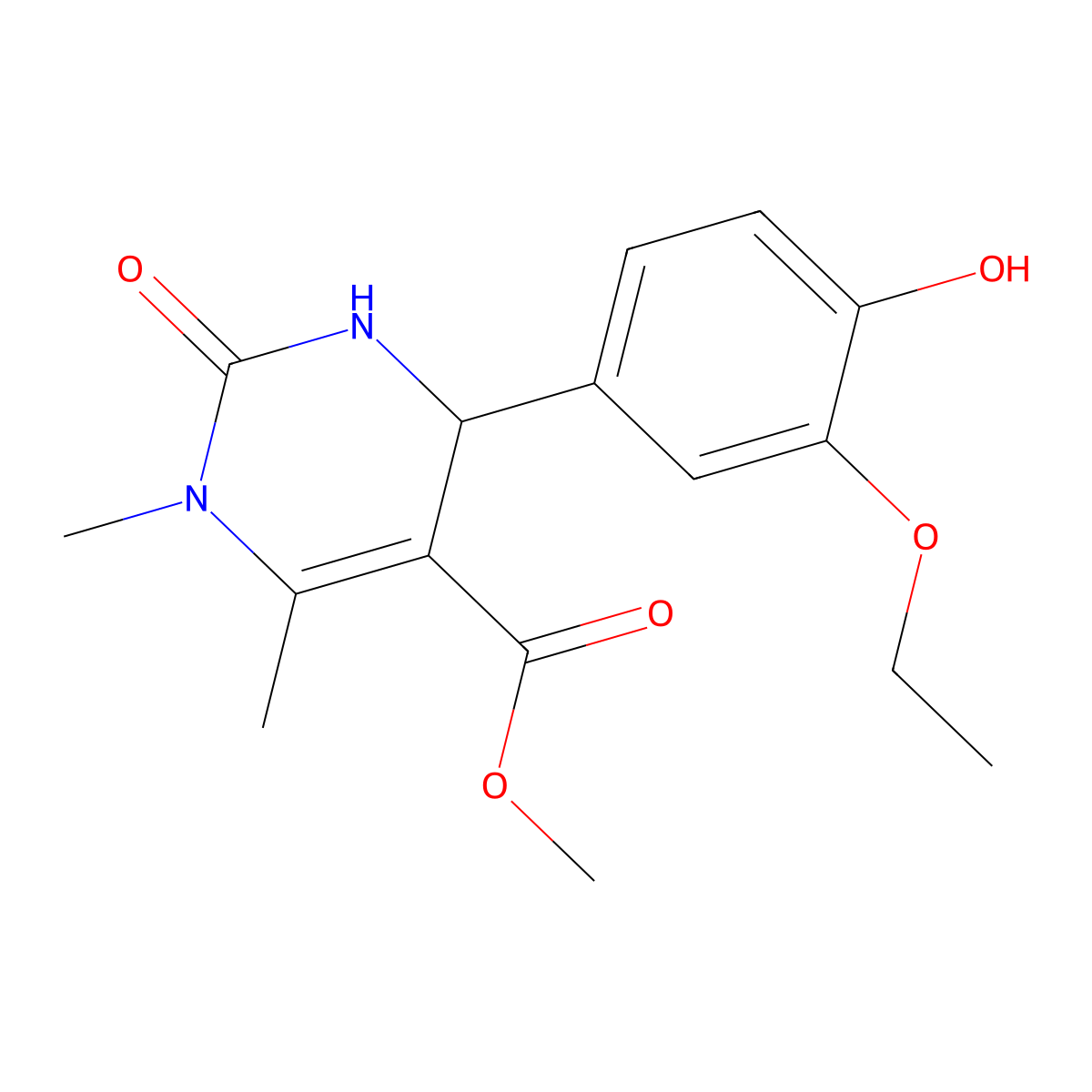 Methyl 4-(3-ethoxy-4-hydroxyphenyl)-1,6-dimethyl-2-oxo-1,2,3,4-tetrahydropyrimidine-5-carboxylate molecular structure, CAS 301321-49-3