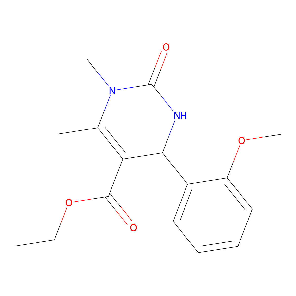 Ethyl 4-(2-methoxyphenyl)-1,6-dimethyl-2-oxo-1,2,3,4-tetrahydropyrimidine-5-carboxylate molecular structure, CAS 301321-51-7