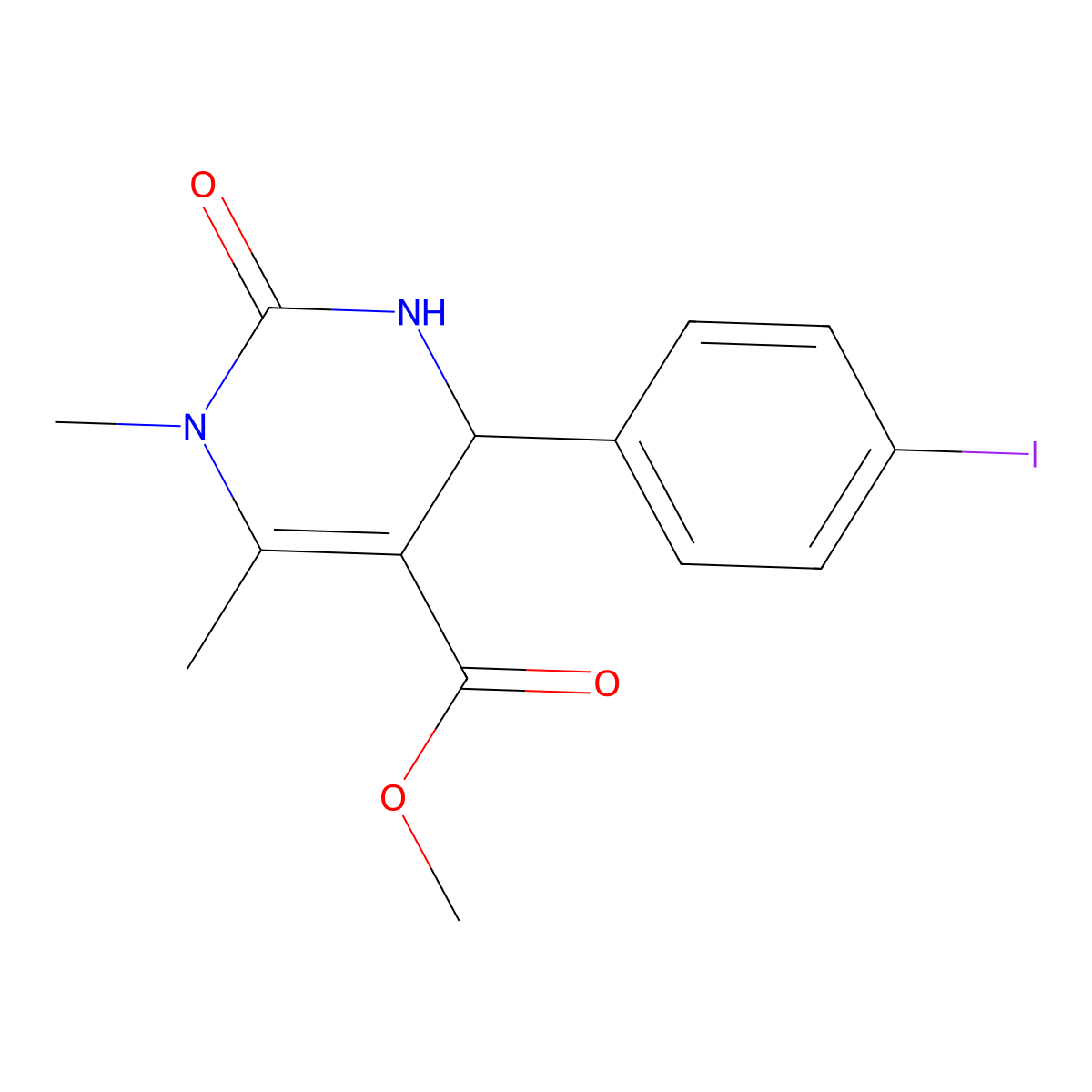 Methyl 4-(4-iodophenyl)-1,6-dimethyl-2-oxo-1,2,3,4-tetrahydropyrimidine-5-carboxylate molecular structure, CAS 301321-52-8