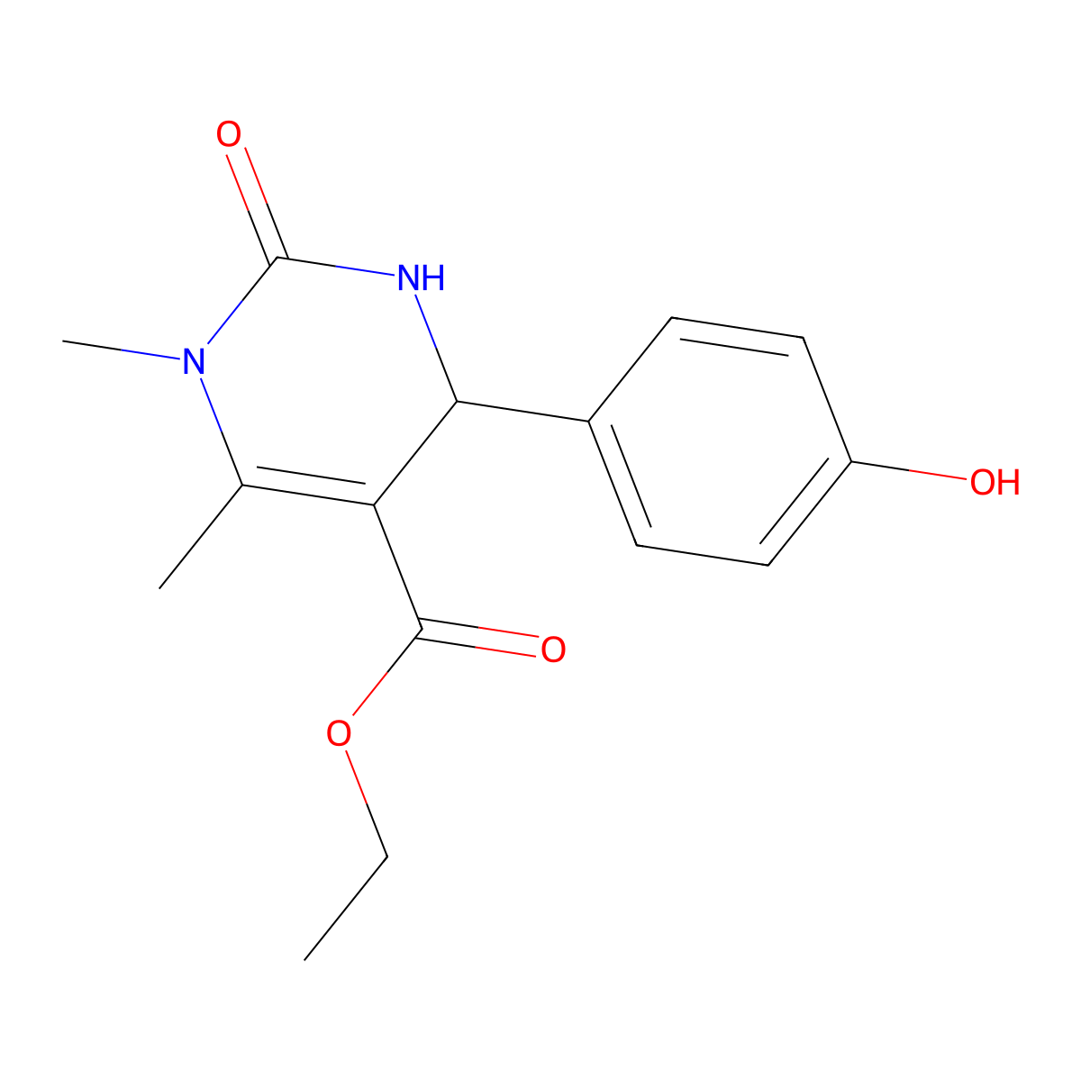 Ethyl 4-(4-hydroxyphenyl)-1,6-dimethyl-2-oxo-1,2,3,4-tetrahydropyrimidine-5-carboxylate molecular structure, CAS 301321-56-2