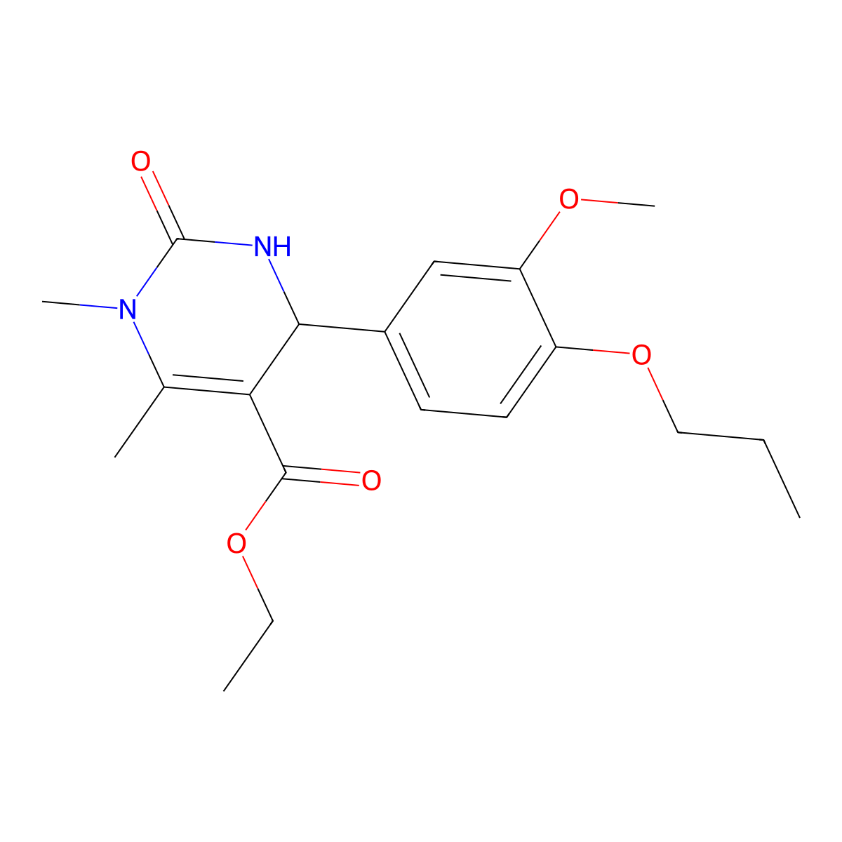 Ethyl 4-(3-methoxy-4-propoxyphenyl)-1,6-dimethyl-2-oxo-1,2,3,4-tetrahydropyrimidine-5-carboxylate molecular structure, CAS 301321-57-3