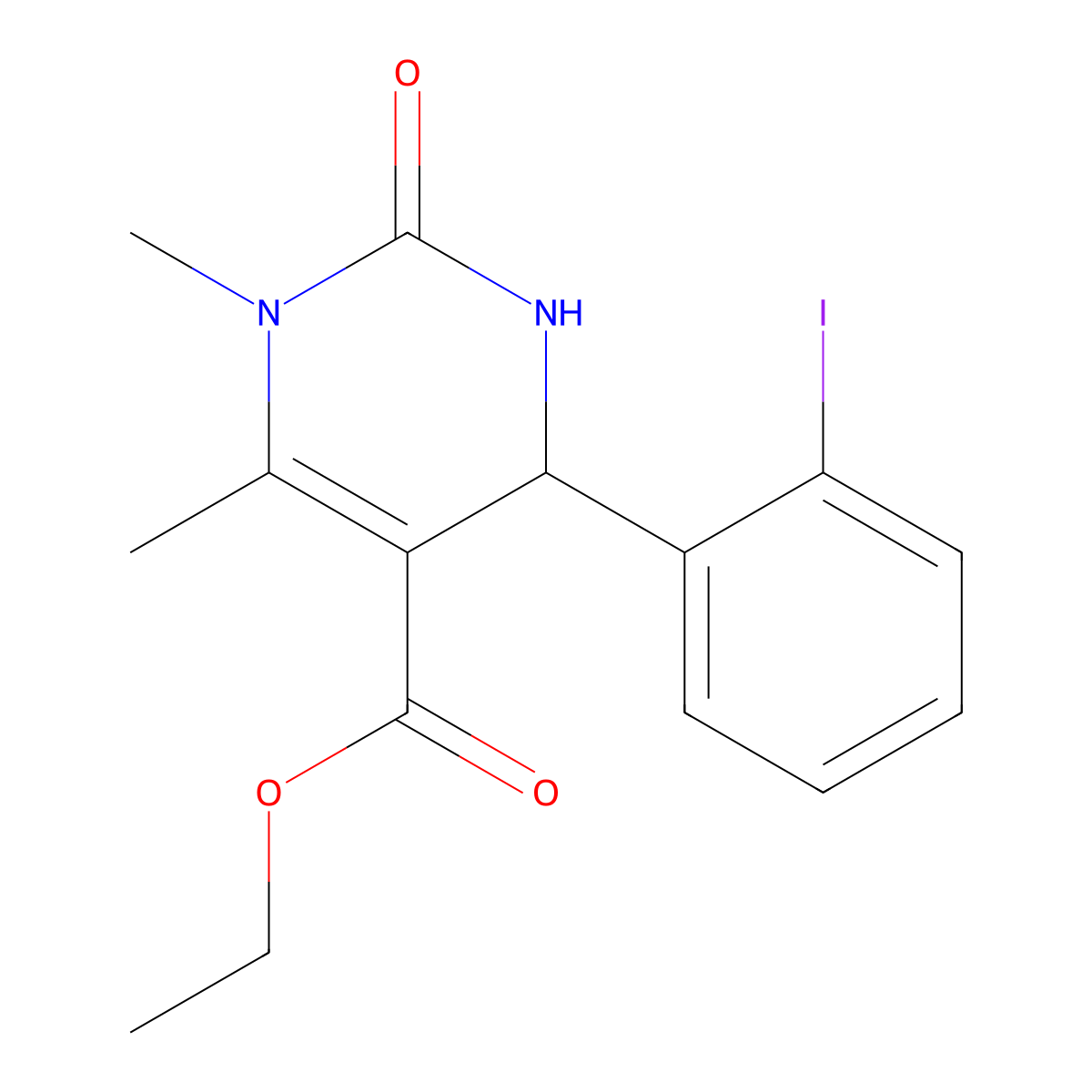Ethyl 4-(2-iodophenyl)-1,6-dimethyl-2-oxo-1,2,3,4-tetrahydro-5-pyrimidinecarboxylate molecular structure, CAS 301321-58-4