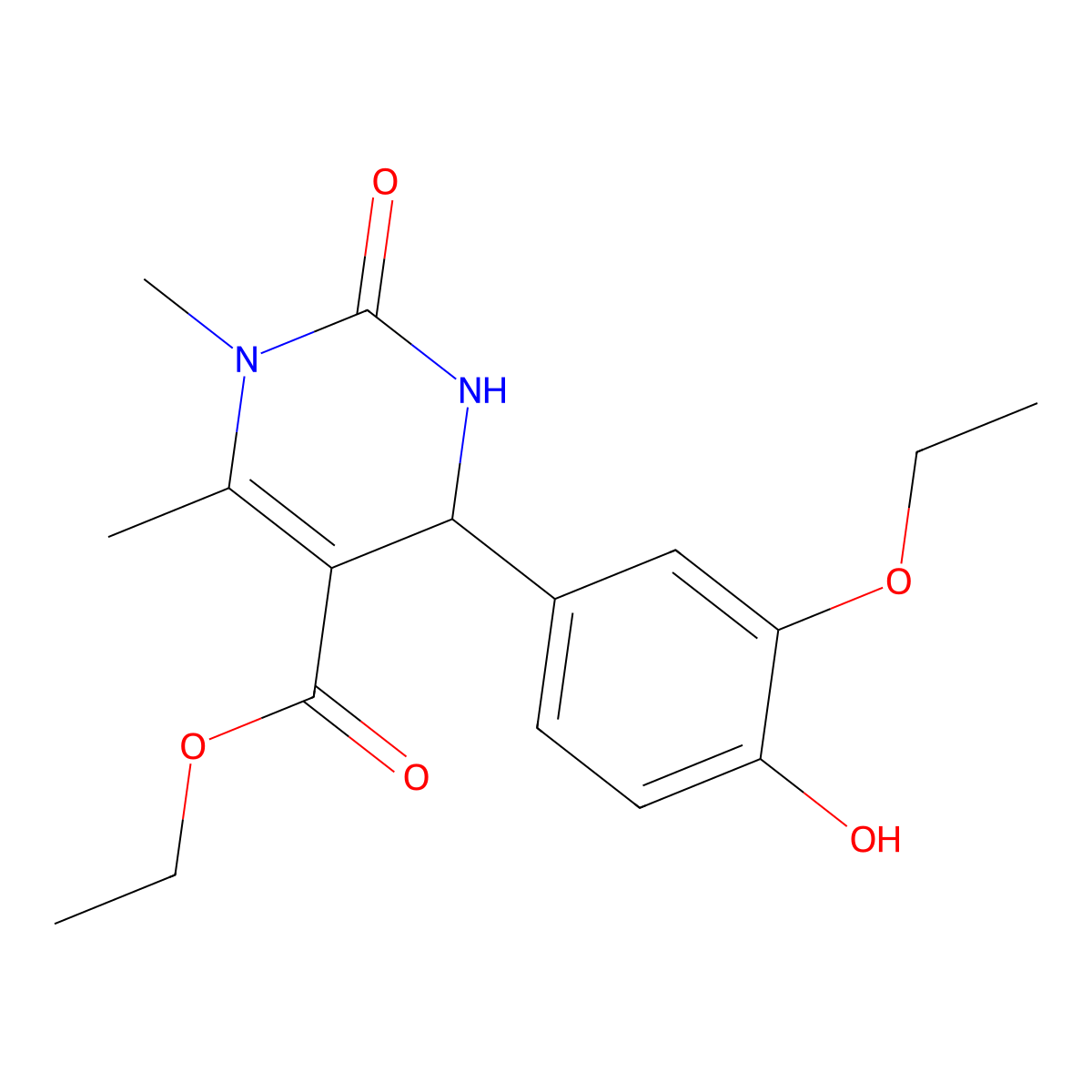 Ethyl 4-(3-ethoxy-4-hydroxyphenyl)-1,6-dimethyl-2-oxo-1,2,3,4-tetrahydropyrimidine-5-carboxylate molecular structure, CAS 301321-59-5