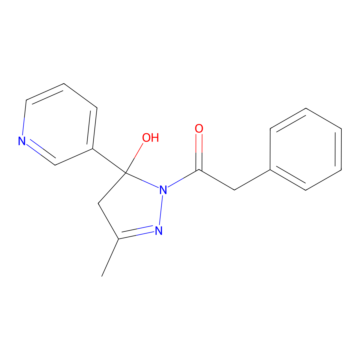 1-(5-hydroxy-3-methyl-5-pyridin-3-yl-4H-pyrazol-1-yl)-2-phenylethanone molecular structure, CAS 301321-64-2