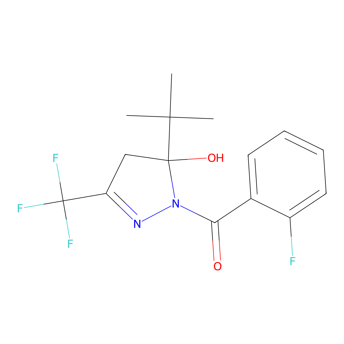 2-Pyrazolin-5-ol, 5-tert-butyl-1-(2-fluorobenzoyl)-3-trifluoromethyl- molecular structure, CAS 301321-75-5