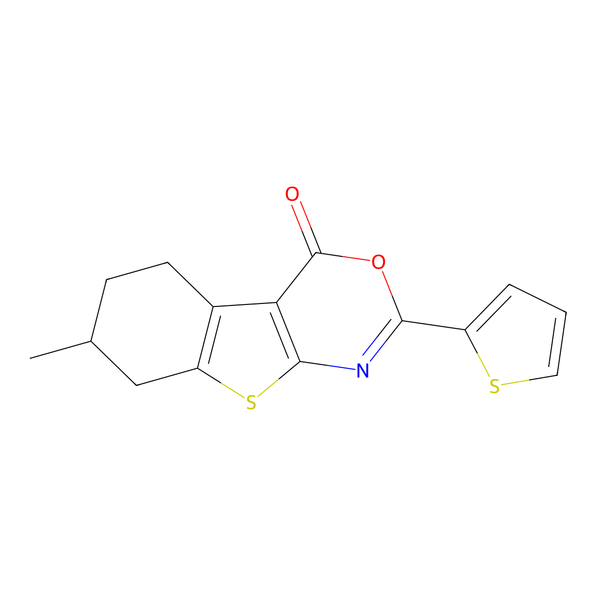 7-Methyl-2-thiophen-2-yl-5,6,7,8-tetrahydro-3-oxa-9-thia-1-aza-fluoren-4-one molecular structure, CAS 301321-94-8