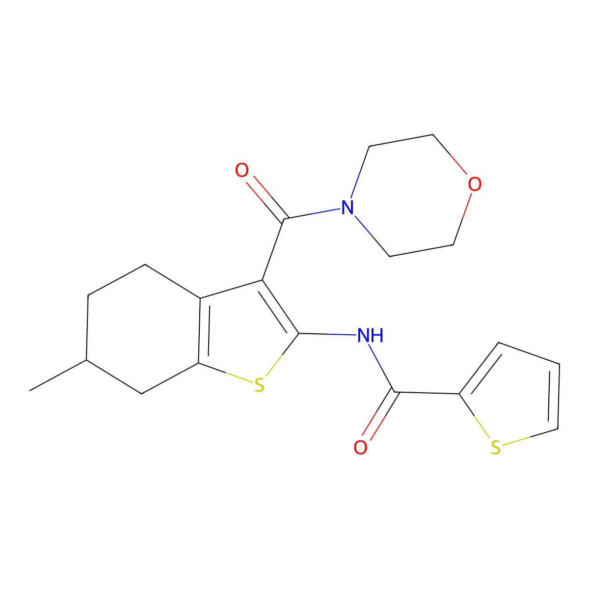 N-[6-methyl-3-(morpholin-4-ylcarbonyl)-4,5,6,7-tetrahydro-1-benzothiophen-2-yl]thiophene-2-carboxamide molecular structure, CAS 301321-95-9