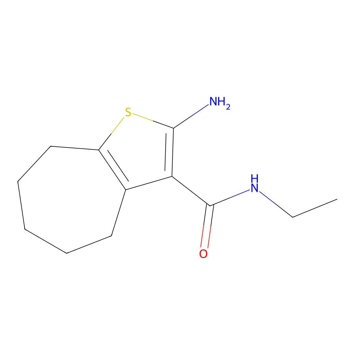 2-amino-N-ethyl-5,6,7,8-tetrahydro-4H-cyclohepta[b]thiophene-3-carboxamide molecular structure, CAS 301321-98-2