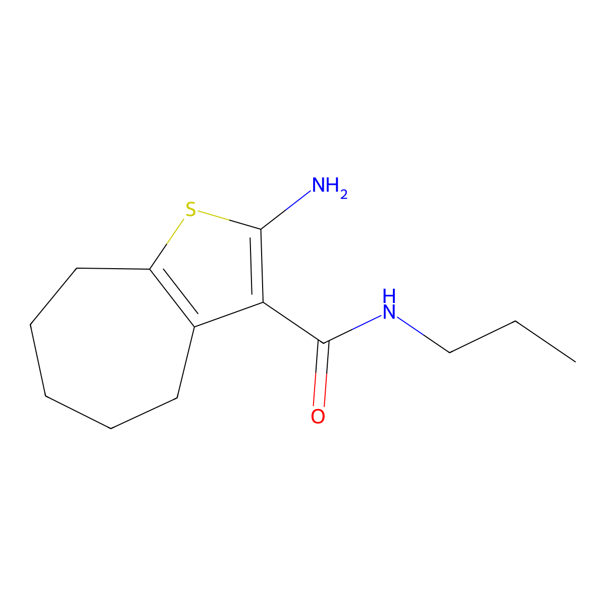 2-amino-N-propyl-5,6,7,8-tetrahydro-4H-cyclohepta[b]thiophene-3-carboxamide molecular structure, CAS 301321-99-3