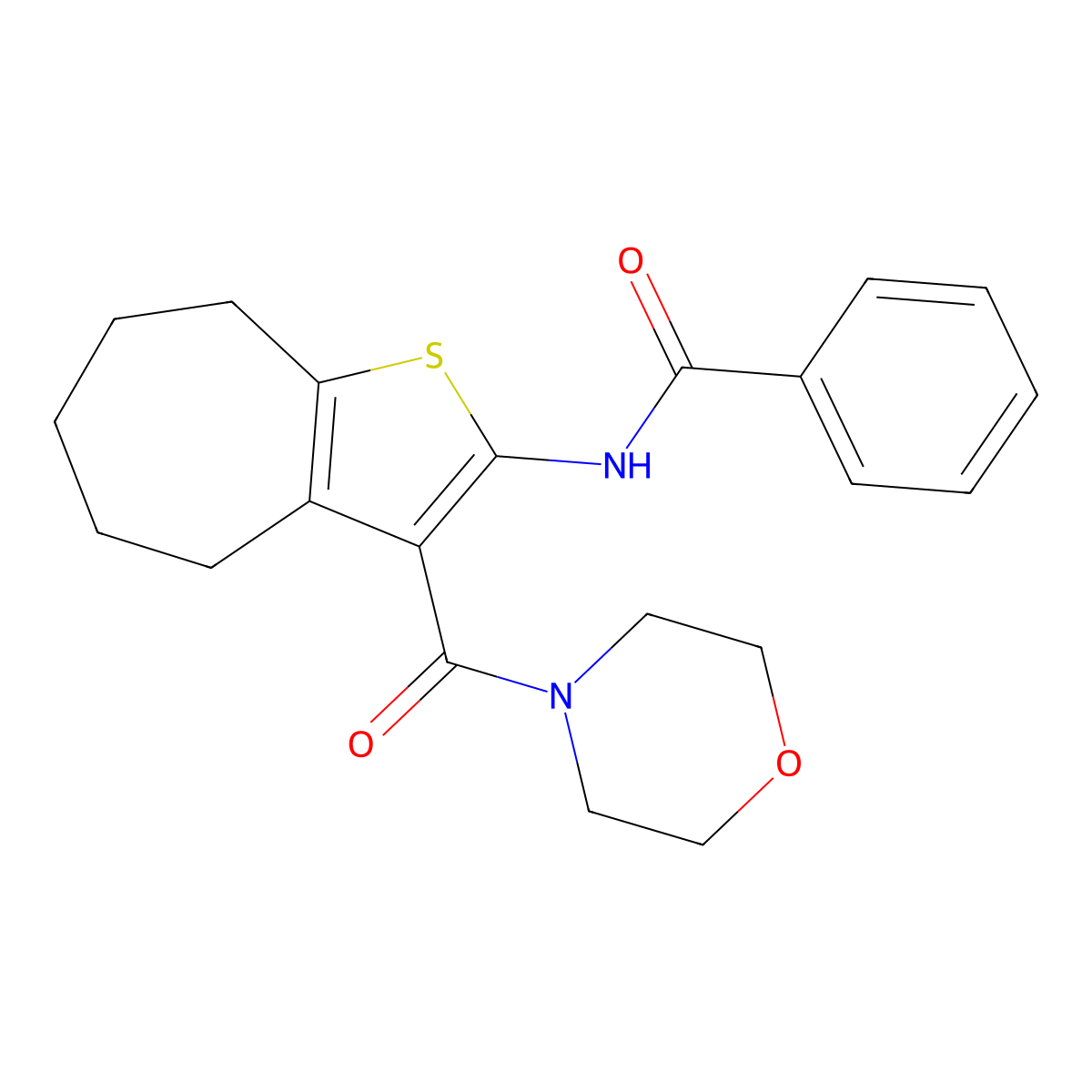N-[3-(morpholine-4-carbonyl)-5,6,7,8-tetrahydro-4H-cyclohepta[b]thiophen-2-yl]benzamide molecular structure, CAS 301322-00-9